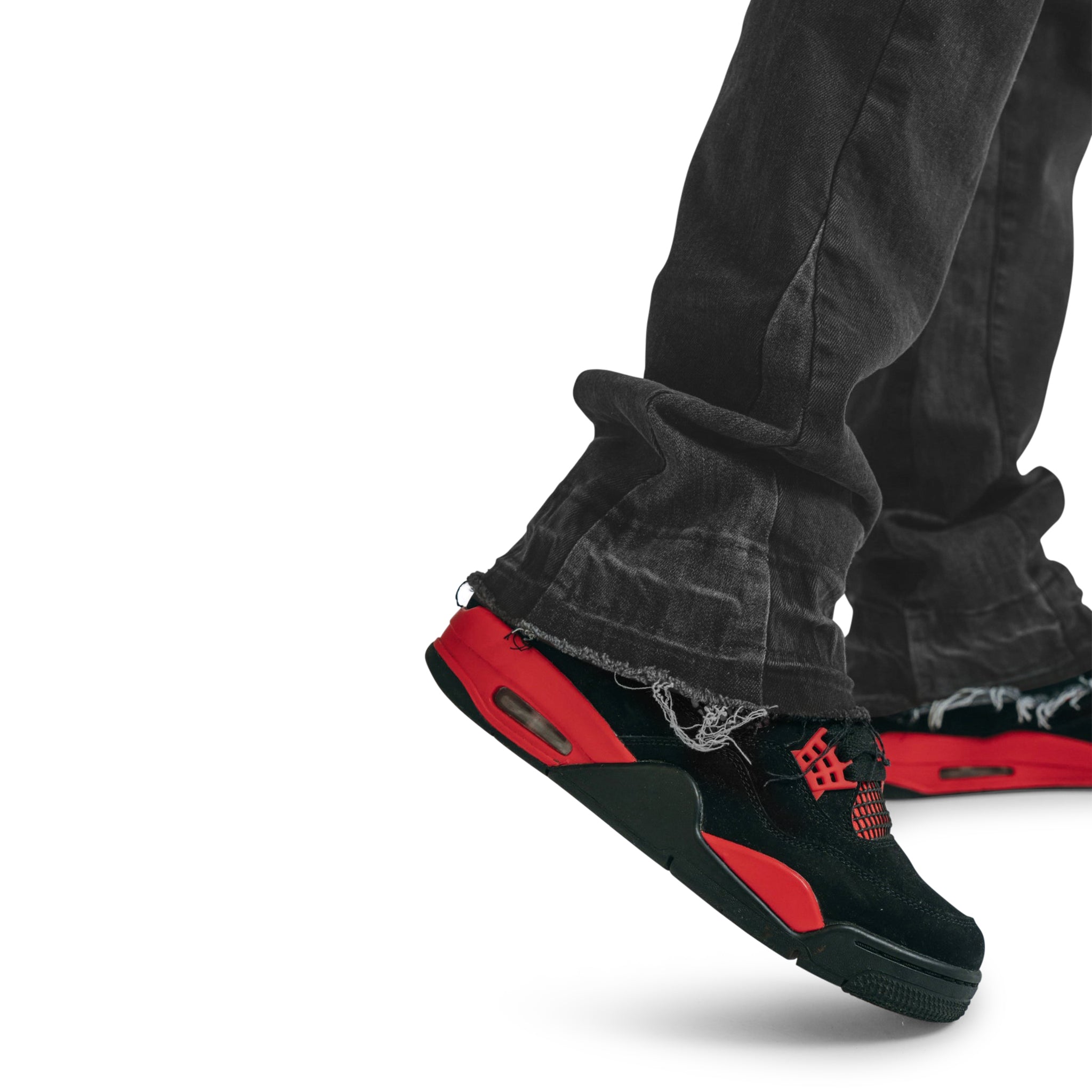 Model bottom view of Suavo World Flare Denim Washed Black